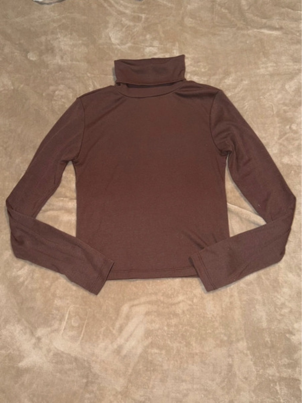 Slim Fit Brown Turtleneck Long Sleeve Top